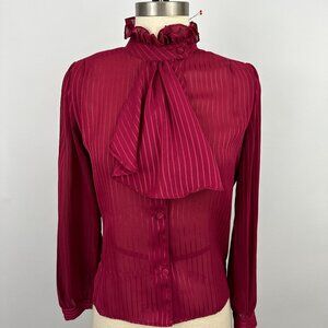 80s Vintage Bow High Neck Blouse | At Once | Red